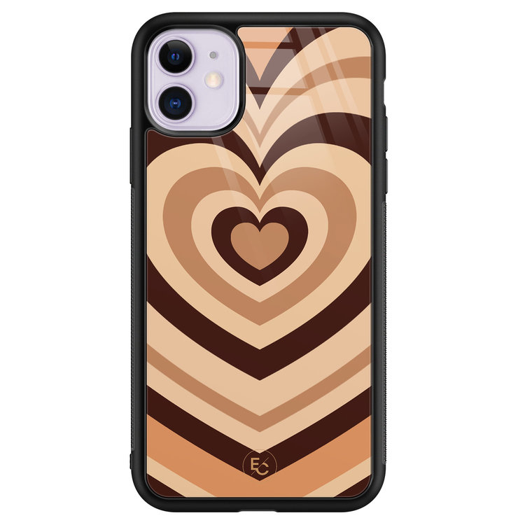 ELLECHIQ iPhone 11 hoesje glas - Hart bruin