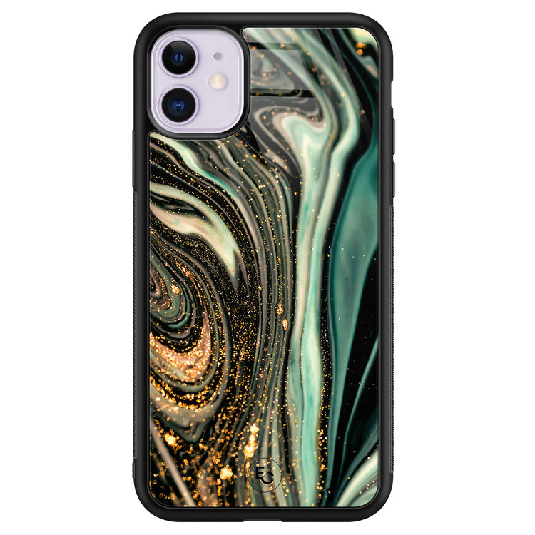 Telefoonhoesje Store iPhone 11 hoesje glas - Marble Khaki Swirl