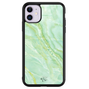 Telefoonhoesje Store iPhone 11 hoesje glas - Marmer limegroen