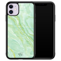 Telefoonhoesje Store iPhone 11 hoesje glas - Marmer limegroen