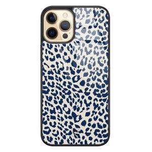 Telefoonhoesje Store iPhone 12 (Pro) hoesje glas - Luipaard blauw