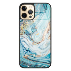 Telefoonhoesje Store iPhone 12 (Pro) hoesje glas - Marmer blauw goud