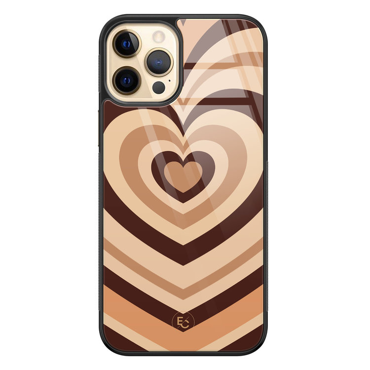 ELLECHIQ iPhone 12 (Pro) hoesje glas - Hart bruin