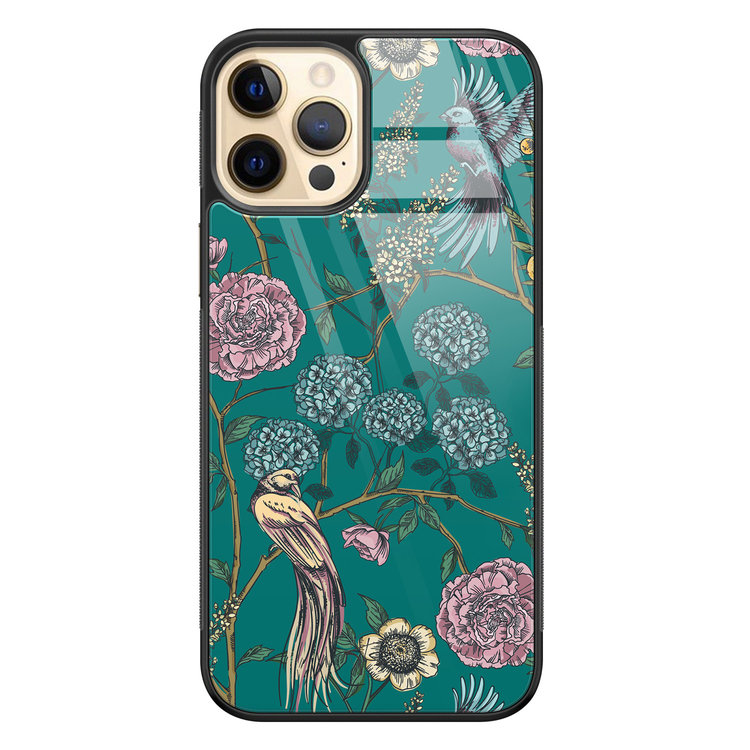 Telefoonhoesje Store iPhone 12 (Pro) hoesje glas - Bloomy birds