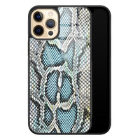 ELLECHIQ iPhone 12 (Pro) hoesje glas - Baby Snake Blue