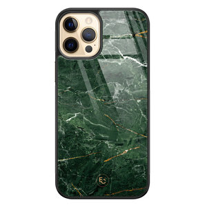 ELLECHIQ iPhone 12 (Pro) hoesje glas - Marble jade green