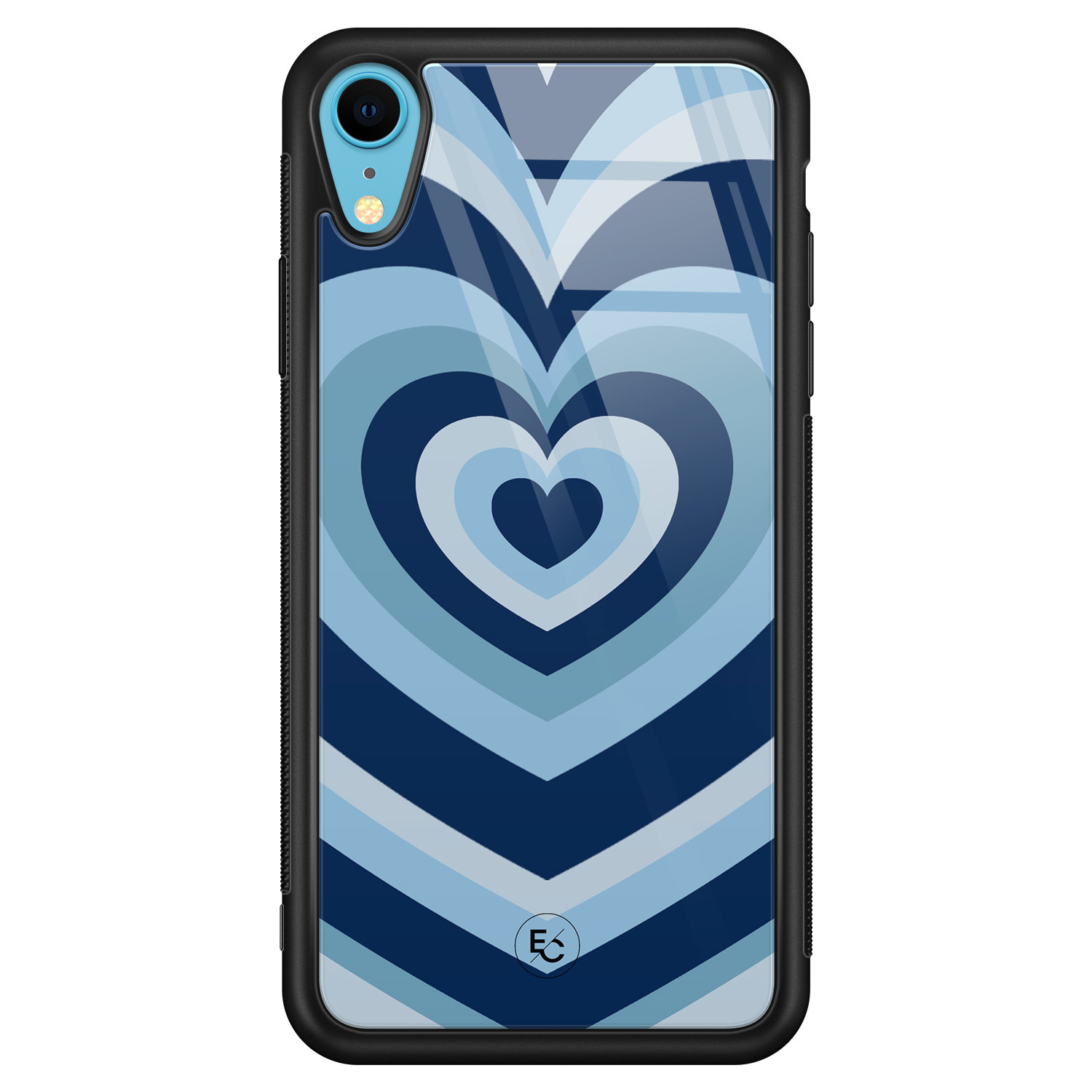 ELLECHIQ iPhone XR hoesje glas - Hart blauw