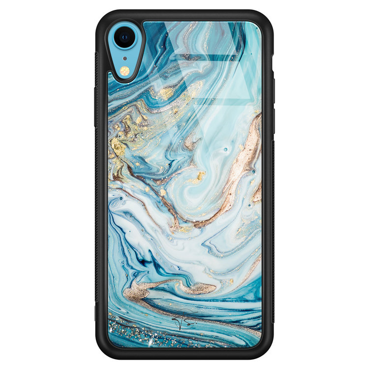 Telefoonhoesje Store iPhone XR hoesje glas - Marmer blauw goud