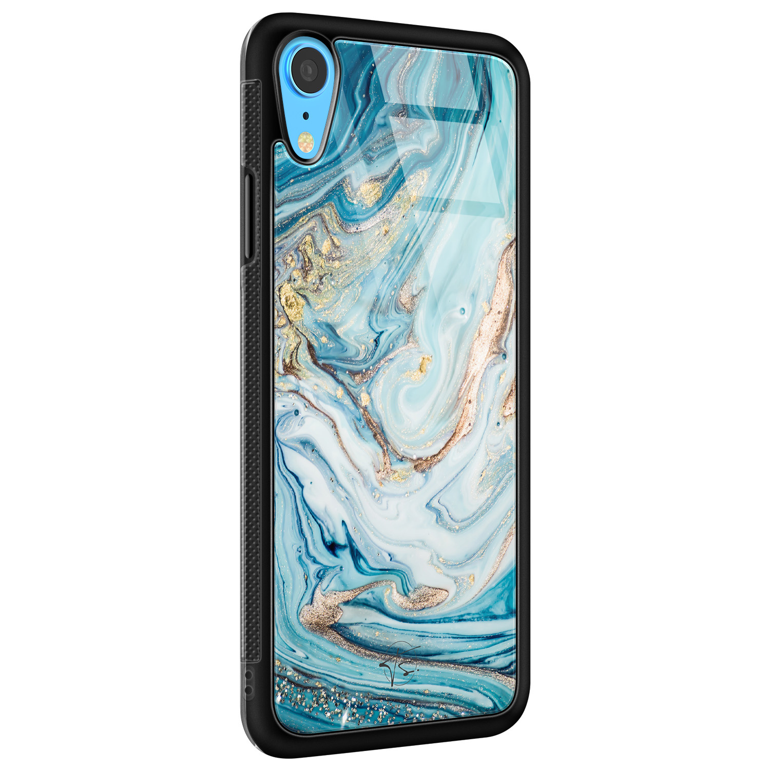 Telefoonhoesje Store iPhone XR hoesje glas - Marmer blauw goud