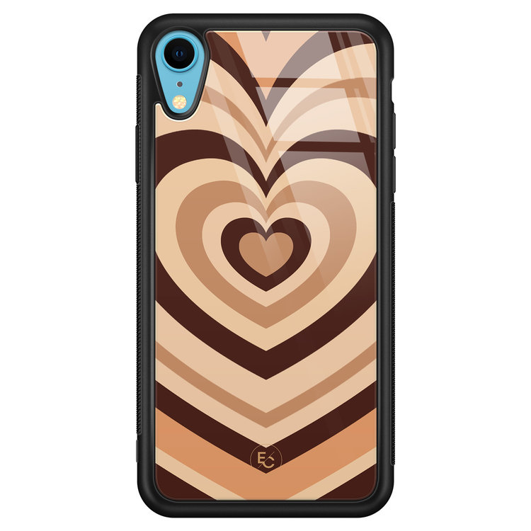 ELLECHIQ iPhone XR hoesje glas - Hart bruin