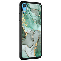 ELLECHIQ iPhone XR hoesje glas - Groen Grijs Marmer