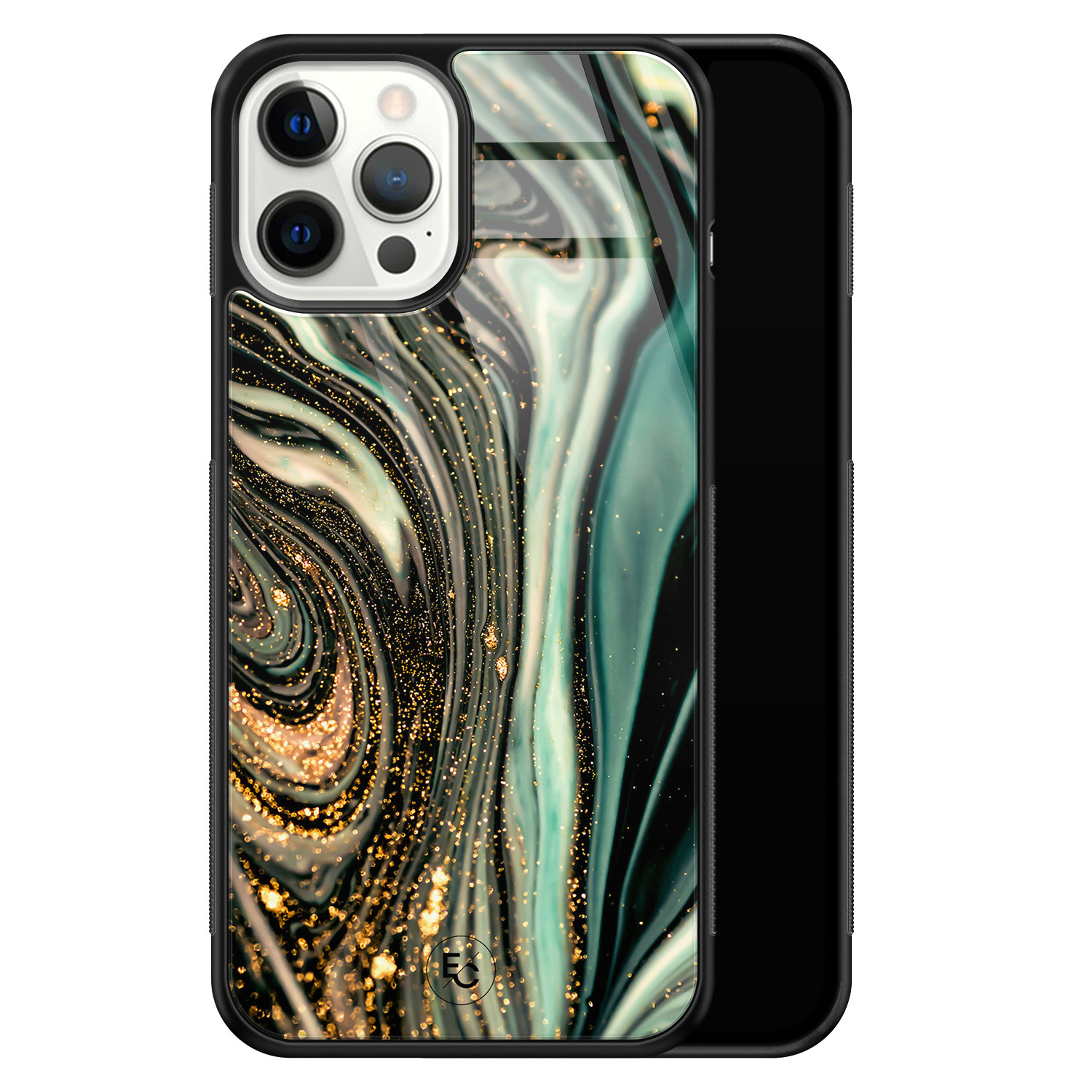 Telefoonhoesje Store iPhone 12 Pro Max hoesje glas - Marble Khaki Swirl