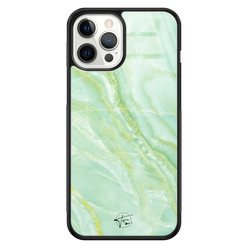 Telefoonhoesje Store iPhone 12 Pro Max hoesje glas - Marmer limegroen