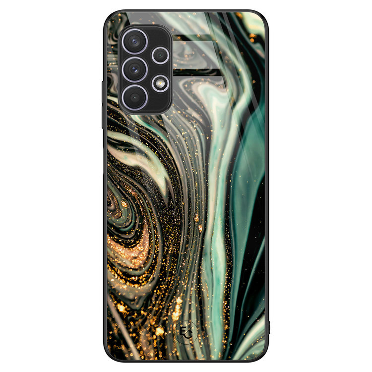 Telefoonhoesje Store Samsung Galaxy A32 5G hoesje glas - Marble Khaki Swirl