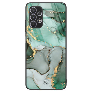 ELLECHIQ Samsung Galaxy A32 5G hoesje glas - Groen Grijs Marmer