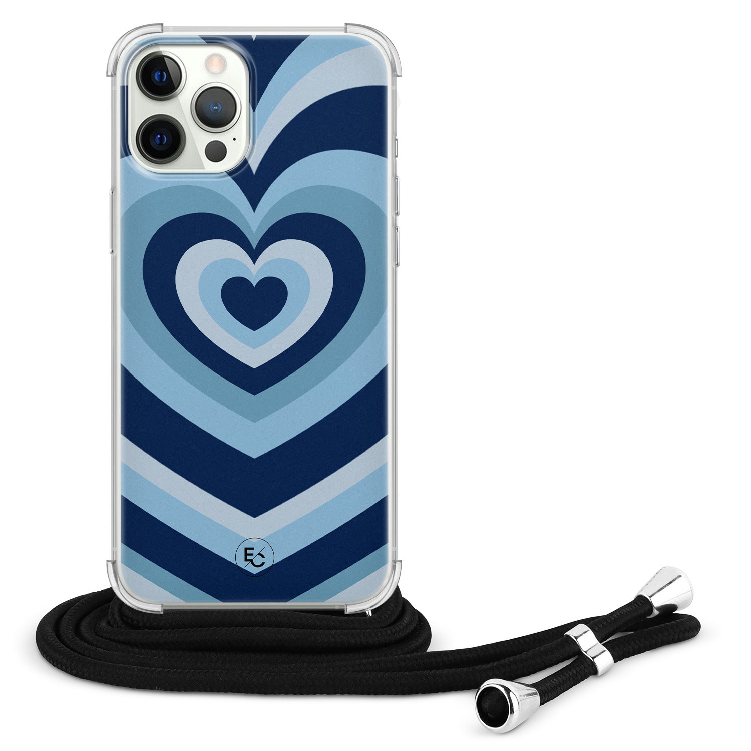 ELLECHIQ iPhone 12 (Pro) hoesje met koord - Hart blauw