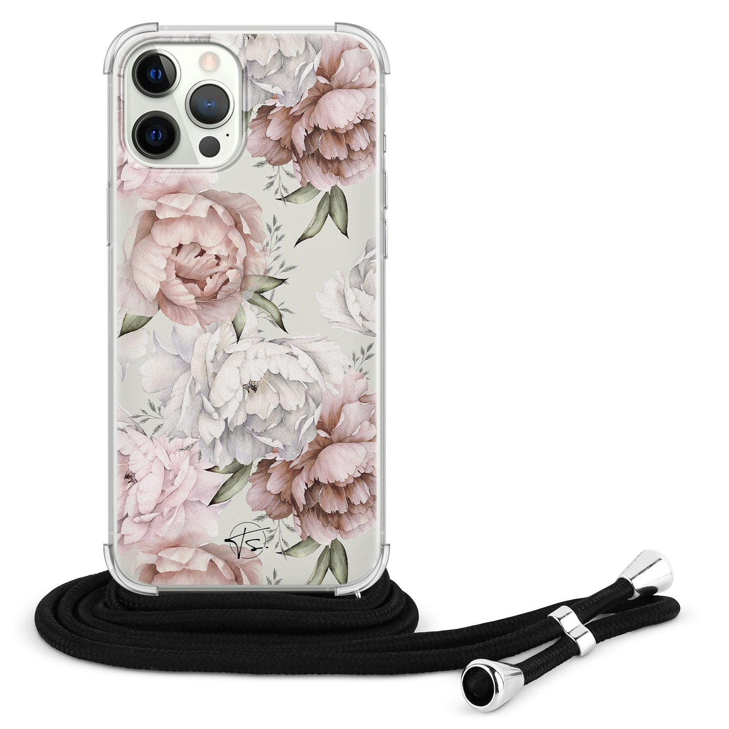 Telefoonhoesje Store iPhone 12 (Pro) hoesje met koord - Classy flowers