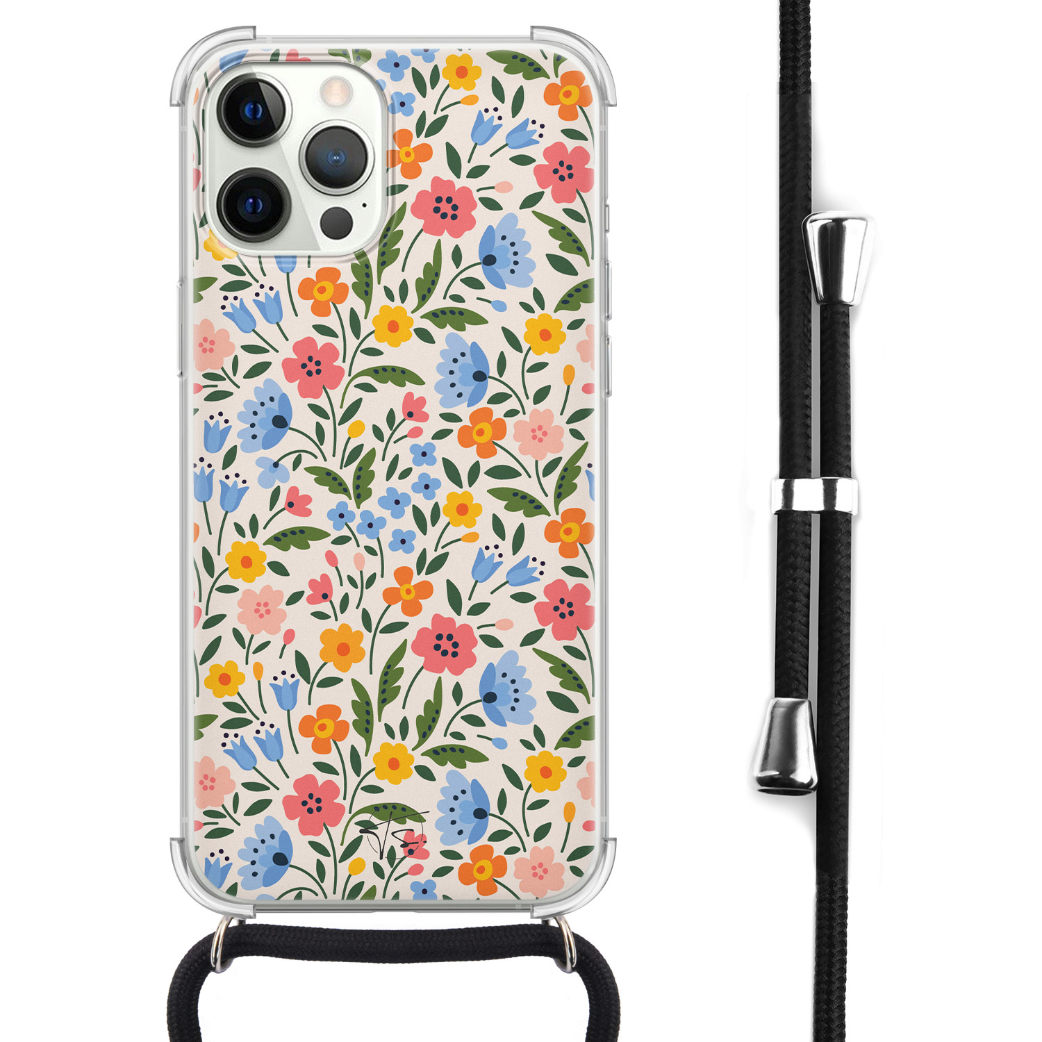 Telefoonhoesje Store iPhone 12 (Pro) hoesje met koord - Romantische bloemen