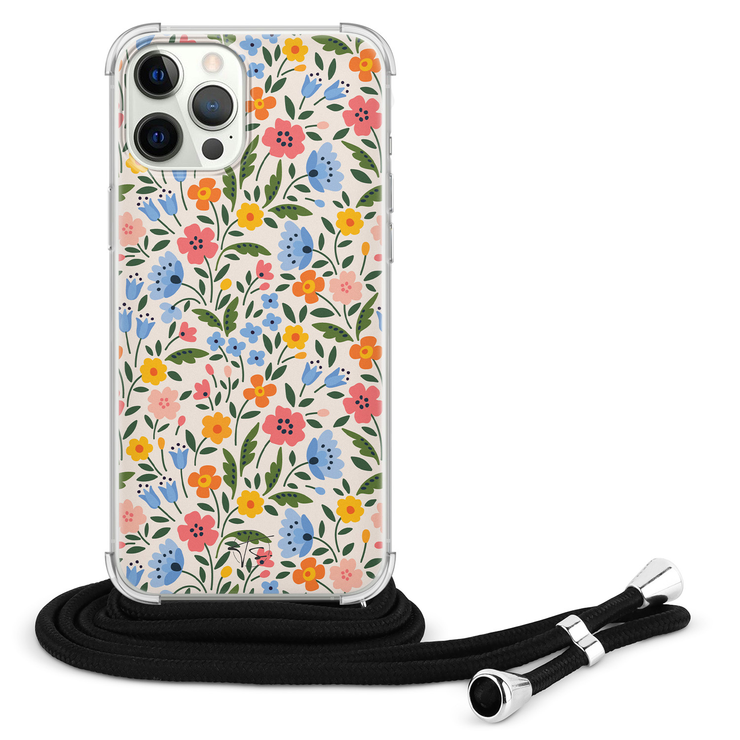 Telefoonhoesje Store iPhone 12 (Pro) hoesje met koord - Romantische bloemen