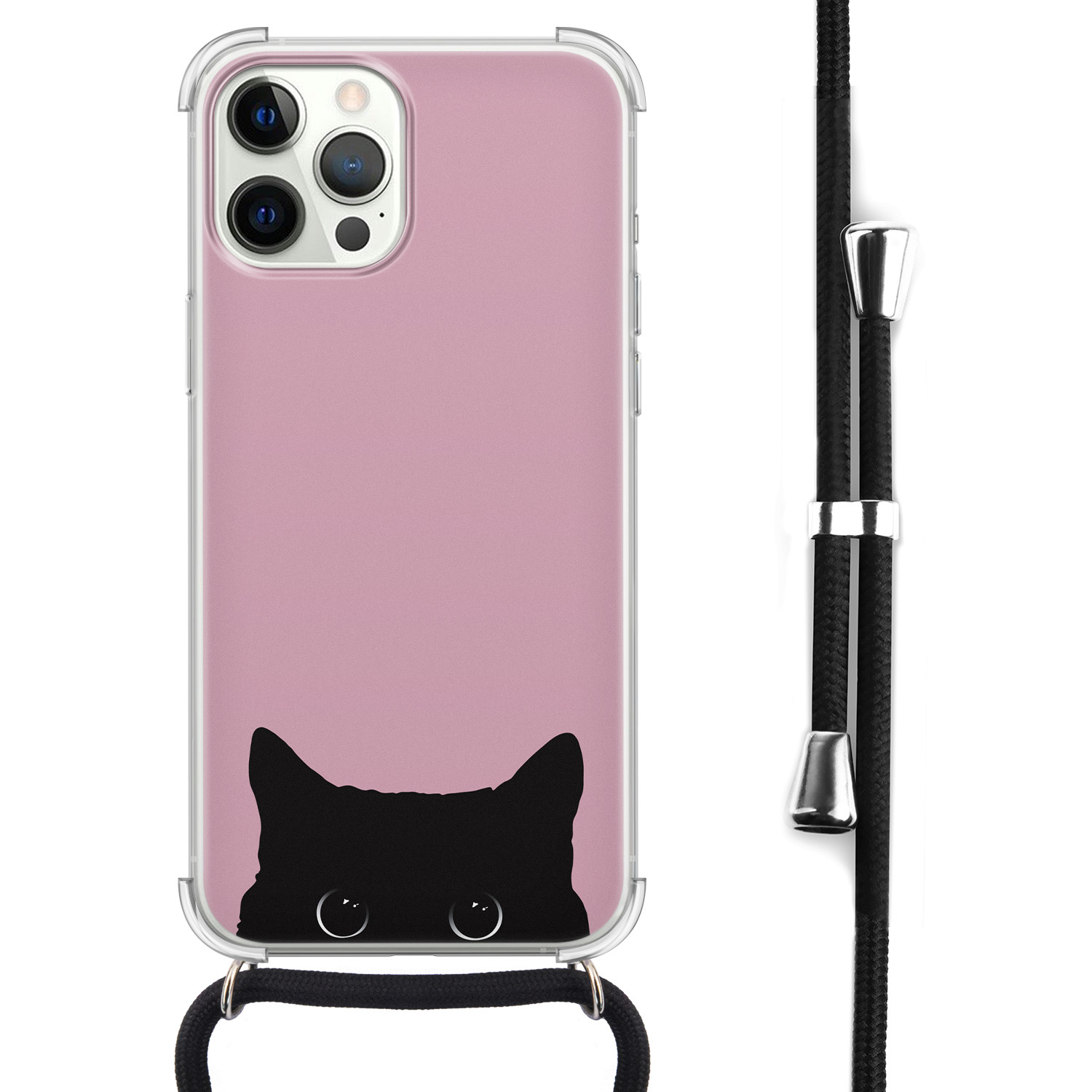 Telefoonhoesje Store iPhone 12 (Pro) hoesje met koord - Zwarte kat