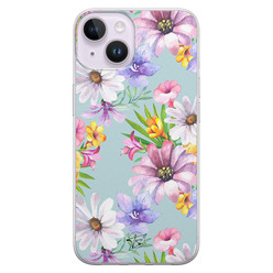 Telefoonhoesje Store iPhone 14 siliconen hoesje - Mint bloemen