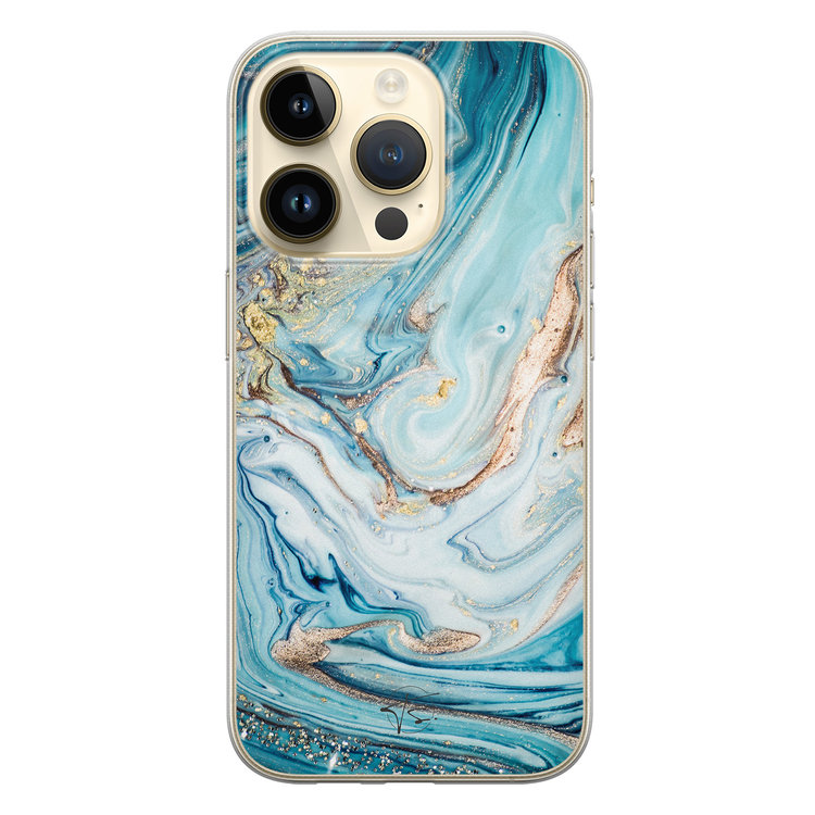 Telefoonhoesje Store iPhone 14 Pro siliconen hoesje - Marmer blauw goud