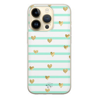 Telefoonhoesje Store iPhone 14 Pro siliconen hoesje - Mint hartjes