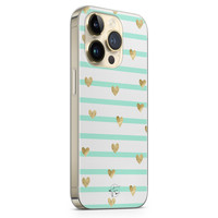 Telefoonhoesje Store iPhone 14 Pro siliconen hoesje - Mint hartjes