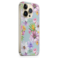 Telefoonhoesje Store iPhone 14 Pro siliconen hoesje - Mint bloemen