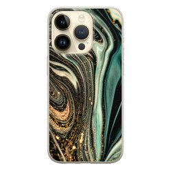 ELLECHIQ iPhone 14 Pro siliconen hoesje - Marble Khaki Swirl