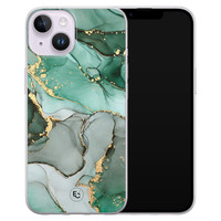 ELLECHIQ iPhone 14 siliconen hoesje - Groen grijs marmer