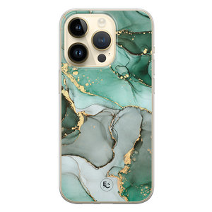 ELLECHIQ iPhone 14 Pro siliconen hoesje - Groen grijs marmer
