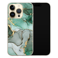 ELLECHIQ iPhone 14 Pro siliconen hoesje - Groen grijs marmer