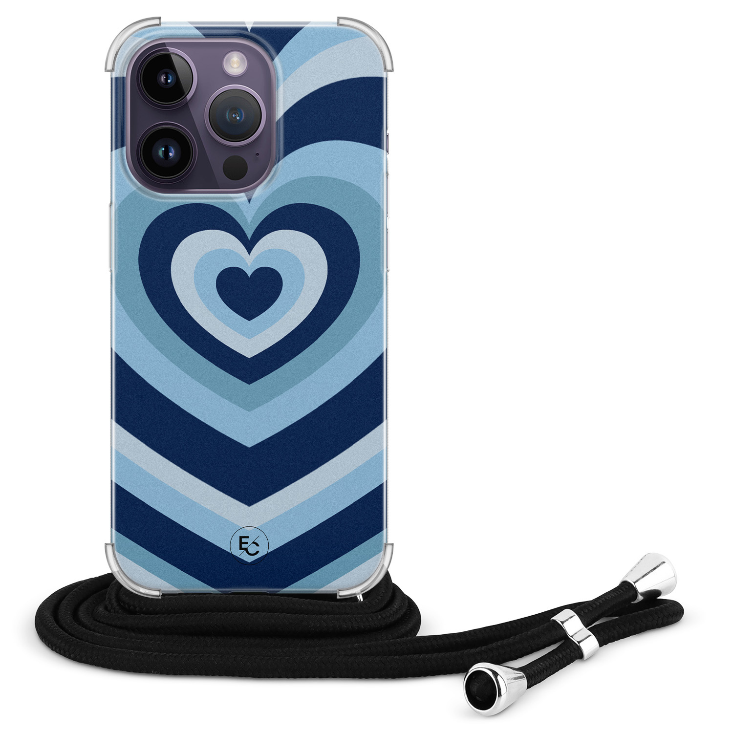 ELLECHIQ iPhone 14 Pro hoesje met koord - Hart blauw