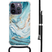 Telefoonhoesje Store iPhone 14 Pro hoesje met koord - Marmer blauw goud