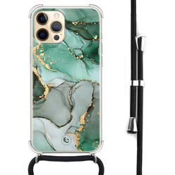 ELLECHIQ iPhone 12 Pro Max hoesje met koord - Groen grijs marmer