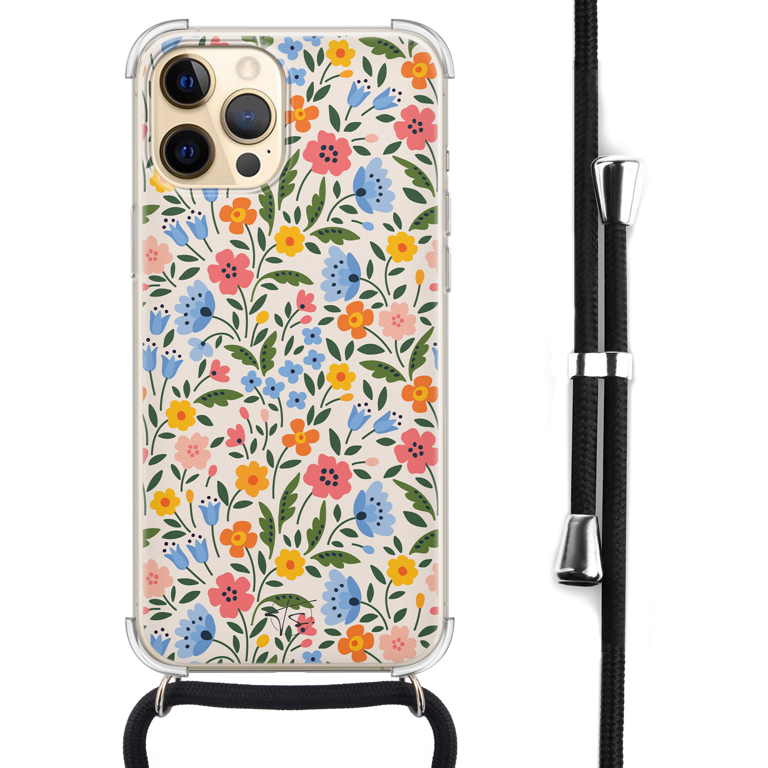 Telefoonhoesje Store iPhone 12 Pro Max hoesje met koord - Romantische bloemen