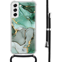 ELLECHIQ Samsung Galaxy S21 FE hoesje met koord - Groen grijs marmer