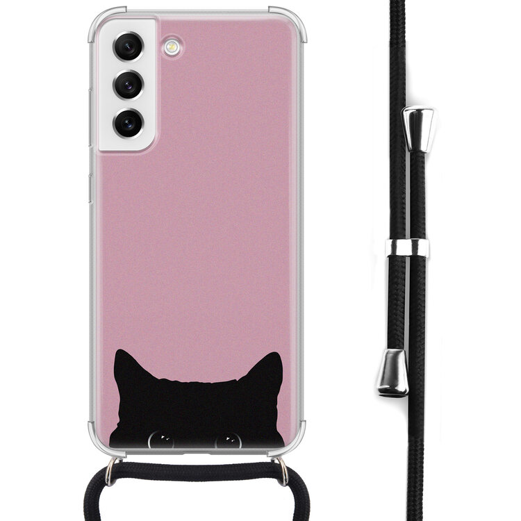 Telefoonhoesje Store Samsung Galaxy S21 FE hoesje met koord - Zwarte kat