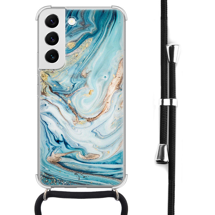 Telefoonhoesje Store Samsung Galaxy S22 hoesje met koord - Marmer blauw goud