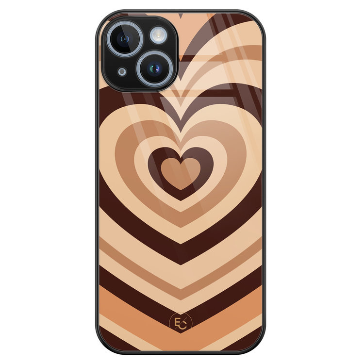 ELLECHIQ iPhone 14 hoesje glas - Hart bruin