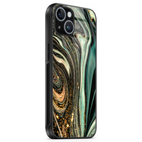 Telefoonhoesje Store iPhone 14 hoesje glas - Marble Khaki Swirl