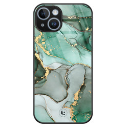 ELLECHIQ iPhone 14 hoesje glas - Groen Grijs Marmer