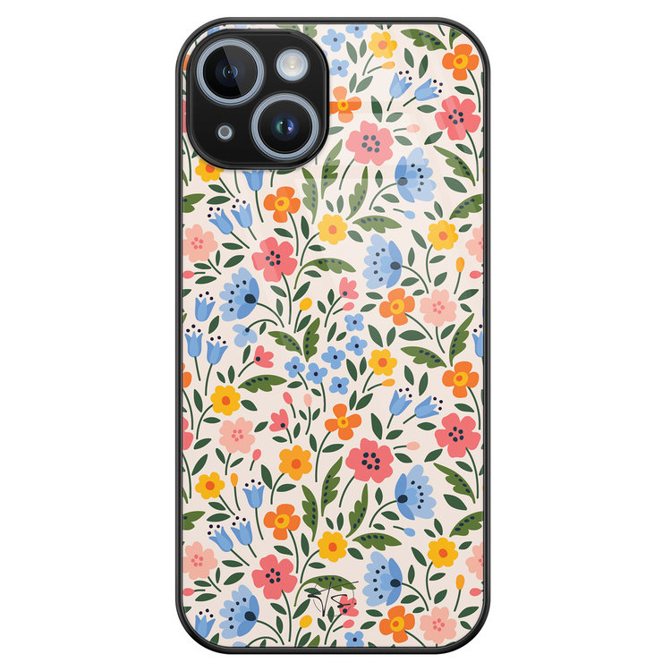 Telefoonhoesje Store iPhone 14 hoesje glas - Romantische bloemen