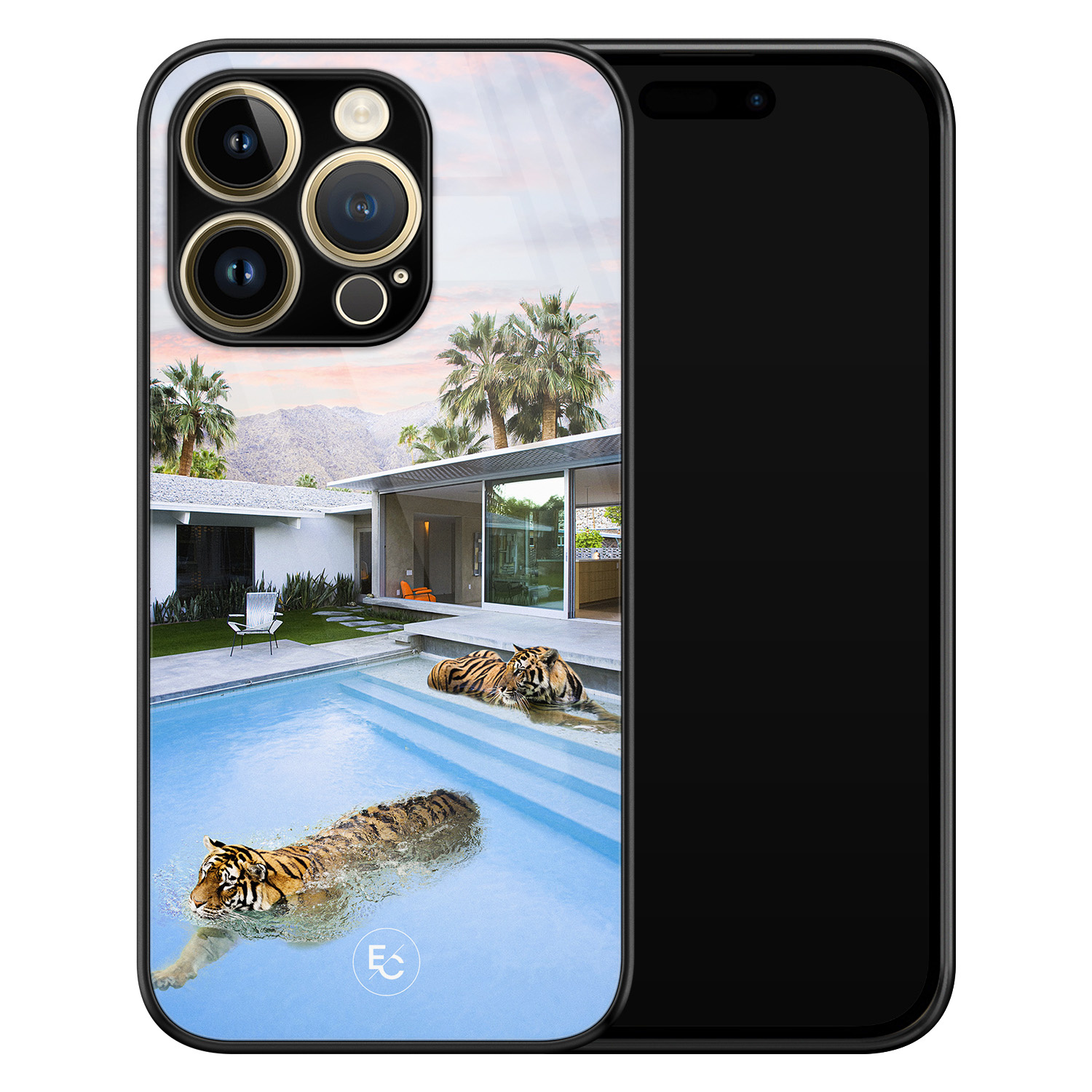 ELLECHIQ iPhone 14 Pro hoesje glas - Tiger pool