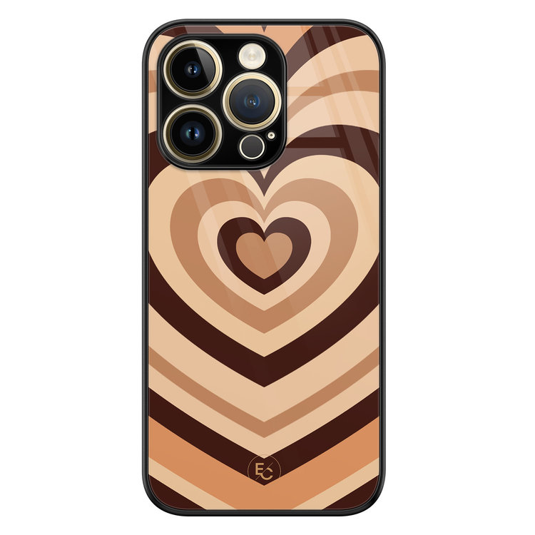 ELLECHIQ iPhone 14 Pro hoesje glas - Hart bruin
