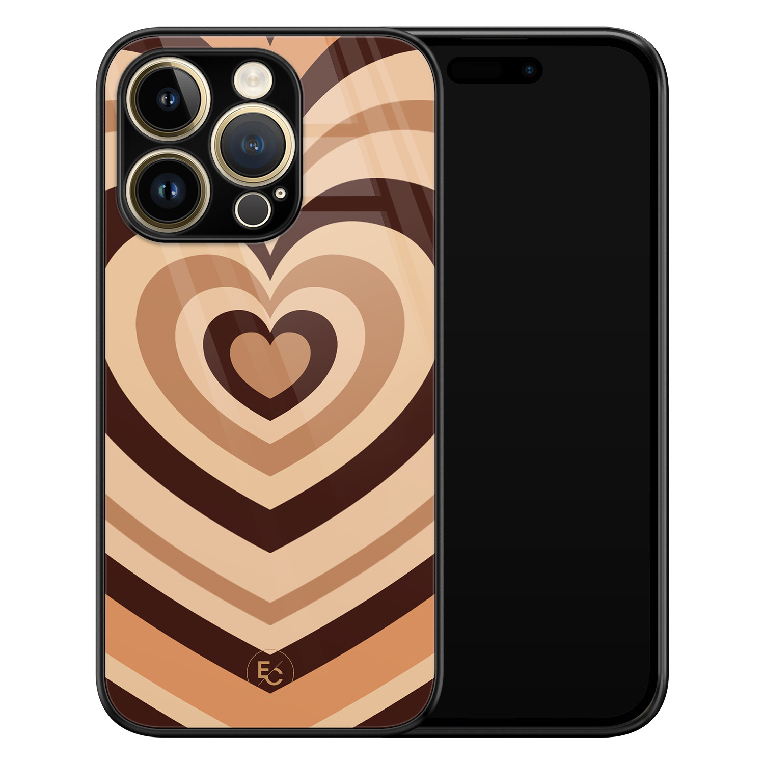 ELLECHIQ iPhone 14 Pro hoesje glas - Hart bruin
