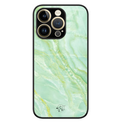 Telefoonhoesje Store iPhone 14 Pro hoesje glas - Marmer limegroen