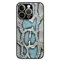 ELLECHIQ iPhone 14 Pro hoesje glas - Baby Snake Blue