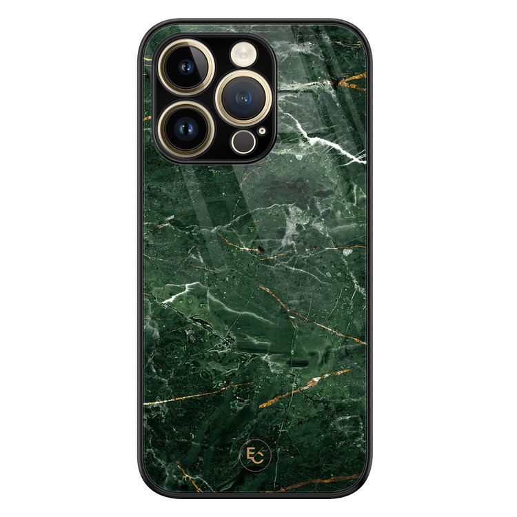 ELLECHIQ iPhone 14 Pro hoesje glas - Marble jade green